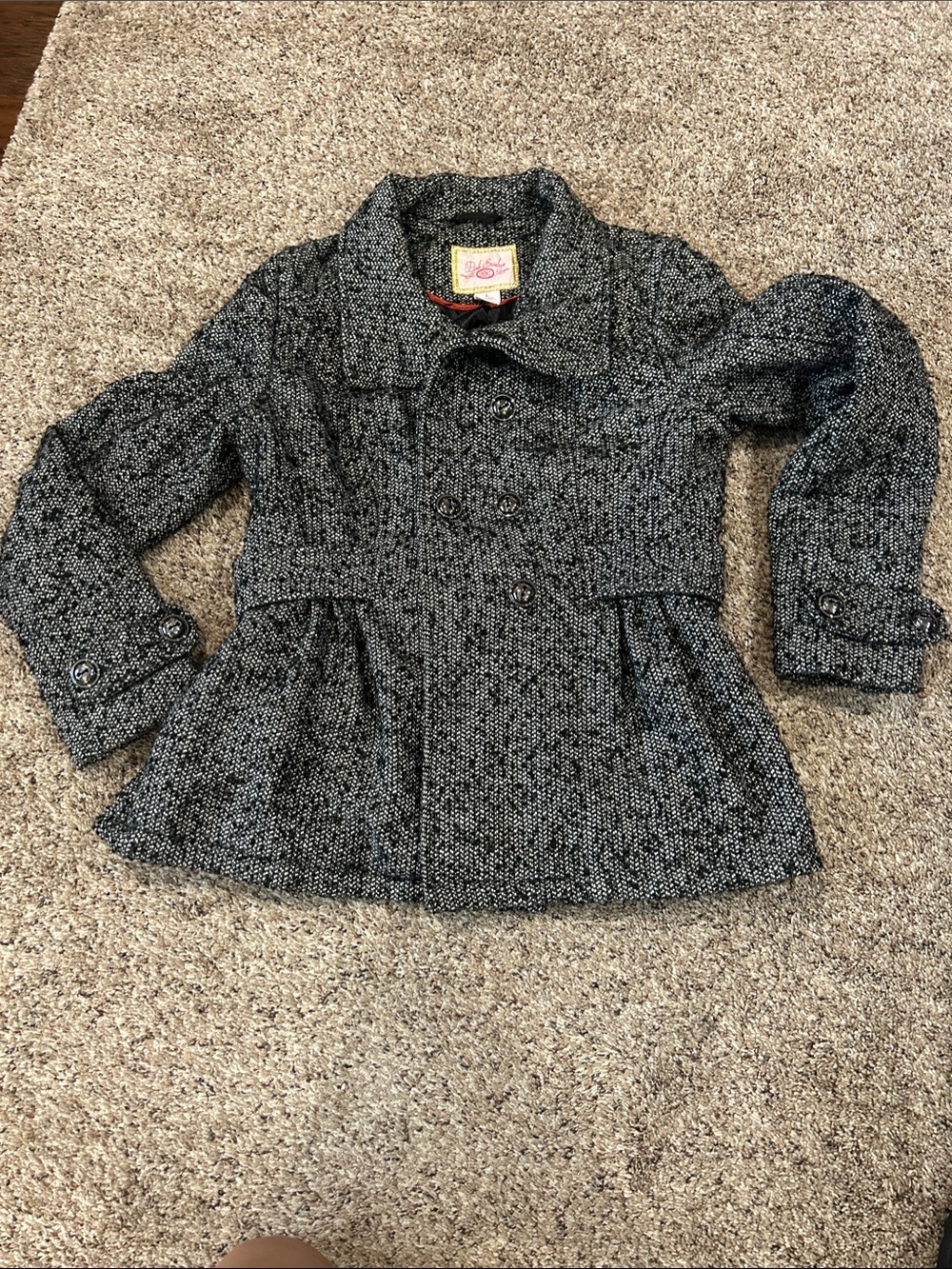 Pink Envelope Womens Black Tweed Peplum Peacoat